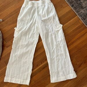 Rhythm White Textured Elastic Waist linen beach Pants